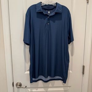 Hickey Freeman Mens Cooling Designer Stretch Patterned Blue Polo Golf Shirt Sz L